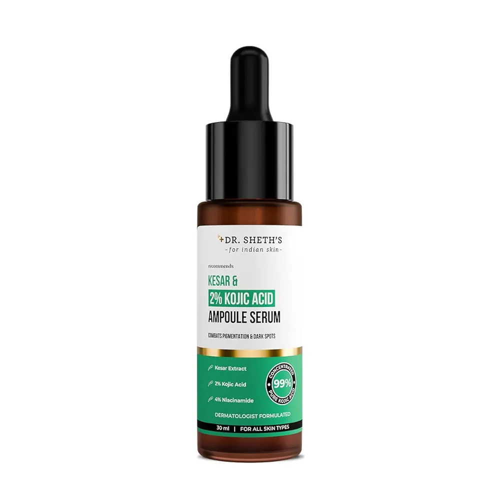 Dr Sheth's Kesar & 2% Kojic Acid Ampoule Serum | Prevents Pigmentation & Dark Sports | Provides Glow | Lightweight & Quick Absorbing | For Men & Women | All Skin Types | 30 ml