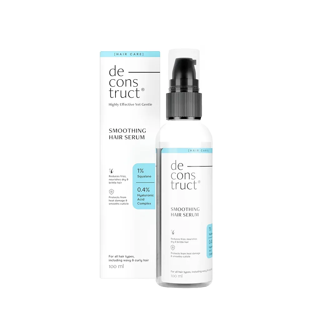 Deconstruct Smoothing Hair Serum | 1% Squalane + 0.4% Hyaluronic Acid Complex | Hair Serum for Dry Frizzy Hair and Damaged Hair | For Smooth Hair | For Women & Men | 100 ml