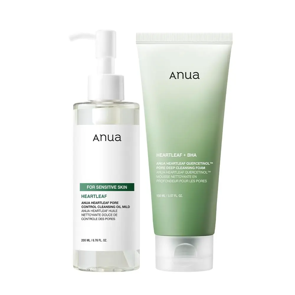 Anua Double Cleanser Duo for Facial Cleansing : Heartleaf Pore Control Cleansing Oil & Heartleaf Quercetinol Pore Deep Cleansing Foam for Double Cleansing, Korean Skincare