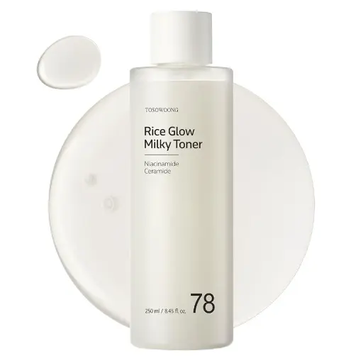 TOSOWOONG Rice Glow Milky Toner with 784,000ppm Korean Rice Water, Niacinamide, Ceramides, Panthenol, Glow, Glass Skin, Hydrating, Purifying, Fragrance-Free, Korean Skin Care, 250ml, 8.45 fl.oz.