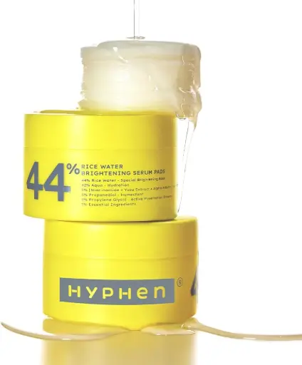 Hyphen 44% Rice Water Brightening Face Serum Pads | 5% Niacinamide & Alpha Arbutin to Reduces Dark Spots & Pigmentation | Toner Pads with Serum for Glowing Glass Skin | All Skin Types - 50N