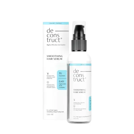 Deconstruct Smoothing Hair Serum | 1% Squalane + 0.4% Hyaluronic Acid Complex | Hair Serum for Dry Frizzy Hair and Damaged Hair | For Smooth Hair | For Women & Men | 100 ml
