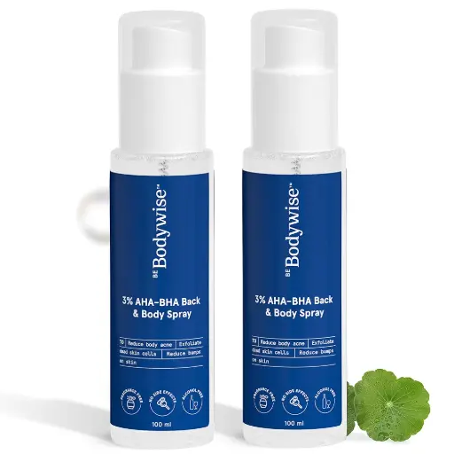 Be Bodywise 3% AHA BHA Back & Body Spray for Women 200ml | For Bacne, Acne Breakouts & Bumps on Shoulders and Back | 2% Salicylic Acid, 1% Glycolic Acid & Cica Extract | Pack of 2