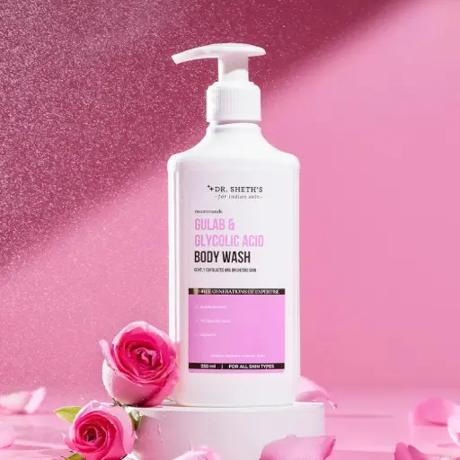 Dr. Sheth's Gulab & Glycolic Acid Exfoliating Body Wash | For Smoother, Even-Toned Skin | With Glycolic Acid & Gulab Extract | For Unisex | 250 Ml