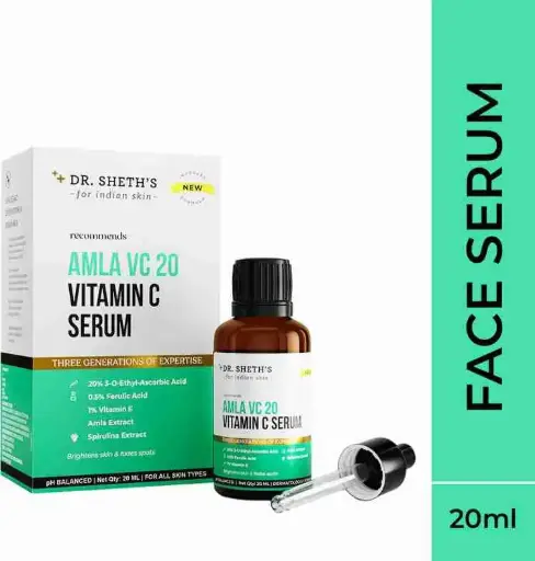 Dr. Sheth's Amla VC20 20% Vitamin C Serum For Glowing Skin, Pigmentation With 0.5% Ferulic Acid & 1% Vitamin E | For Women & Men | Face Serum For All Skin Types -20ml